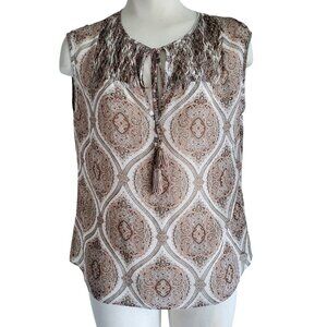 PURIFICACION GARCIA Paisley Pintuck Detail Blouse Lightweight Sleeveless M